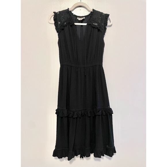 Kate Spade Size S Black Broome Street Swiss Dot Sleeveless Dress Lace Tiered - Picture 1 of 6